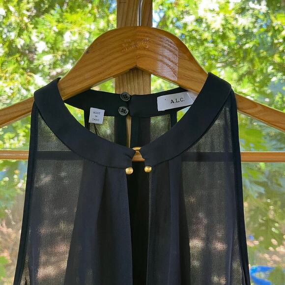 A.L.C Women's Black 100% Silk Moran Keyhole Blouse Size 2 - Picture 5 of 10